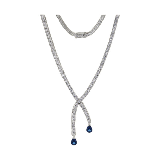 Bridal Necklace with pavé diamonds on a silver multi-strand chain and blue teardrop pendants on Tampa Home & Garden Store