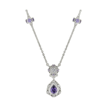 Classic Cz Necklace by Lauren G Adams with purple stone and clear CZ halo on a silver chain on Tampa Home & Garden Store