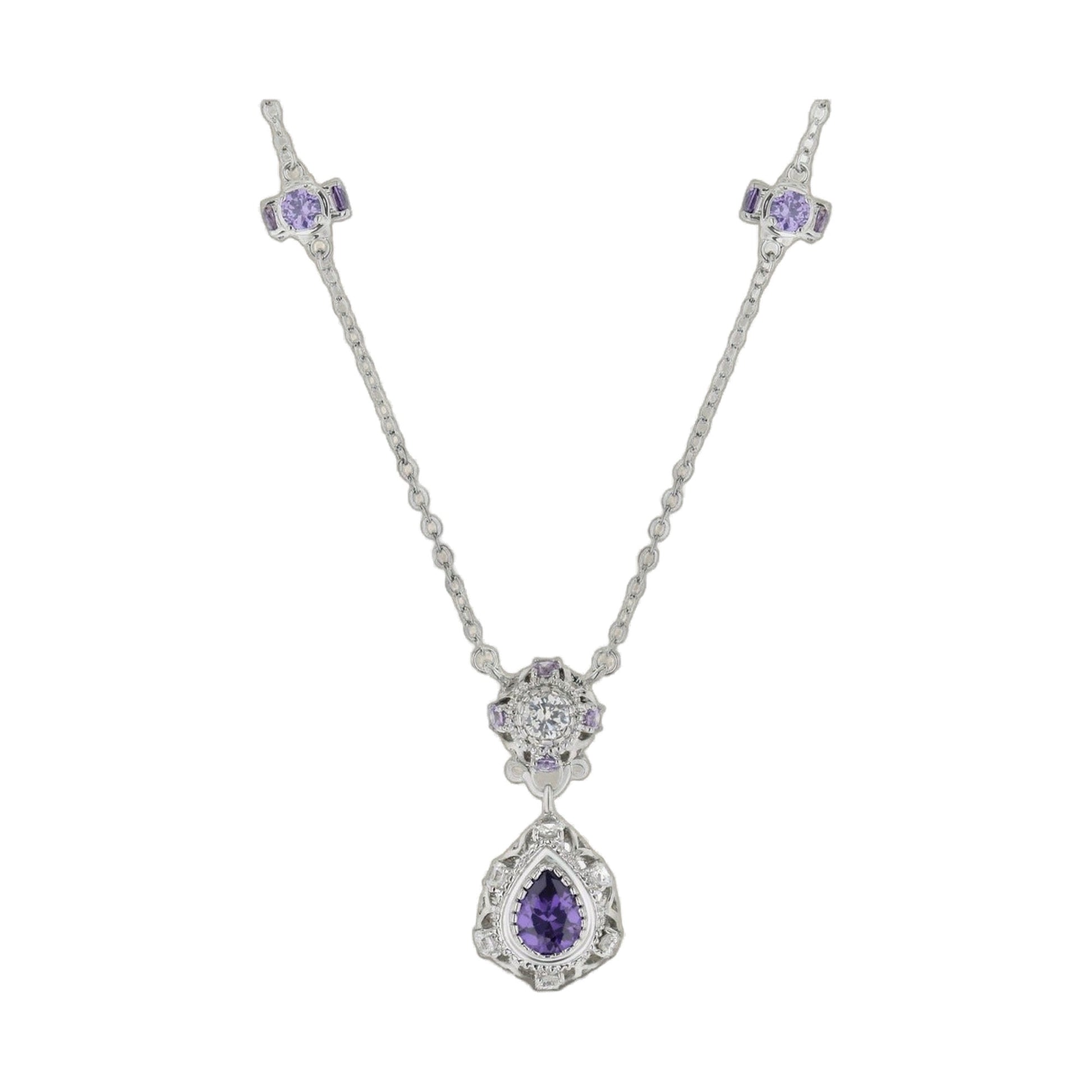 Classic Cz Necklace by Lauren G Adams with purple stone and accents on silver chain on Tampa Home & Garden Store