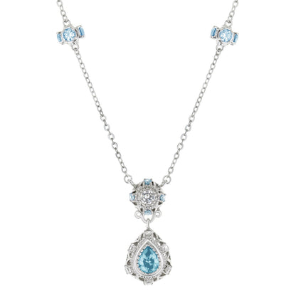 Classic Cz Necklace by Lauren G Adams with silver chain and blue teardrop pendant in a halo on Tampa Home & Garden Store