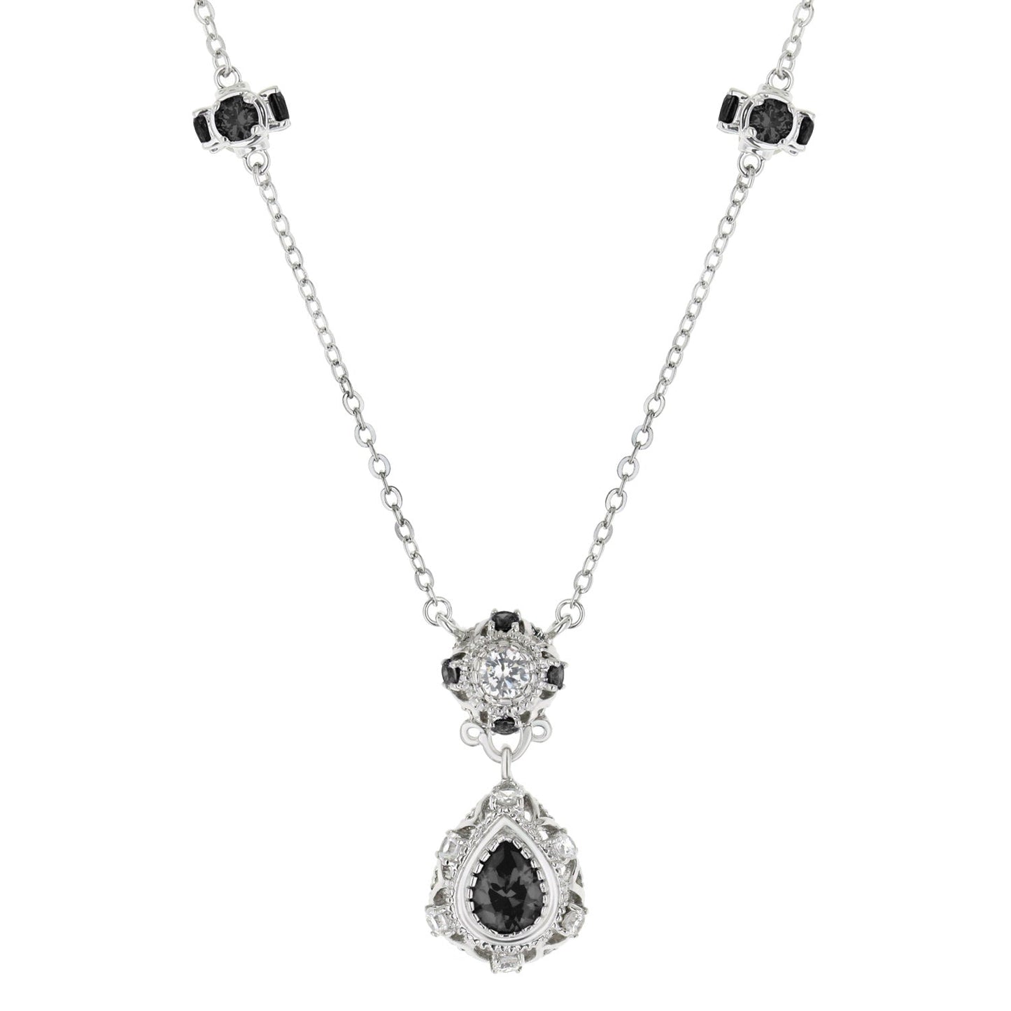Classic Cz Necklace silver-tone pendant with black and clear cz stones by Lauren G Adams on Tampa Home & Garden Store