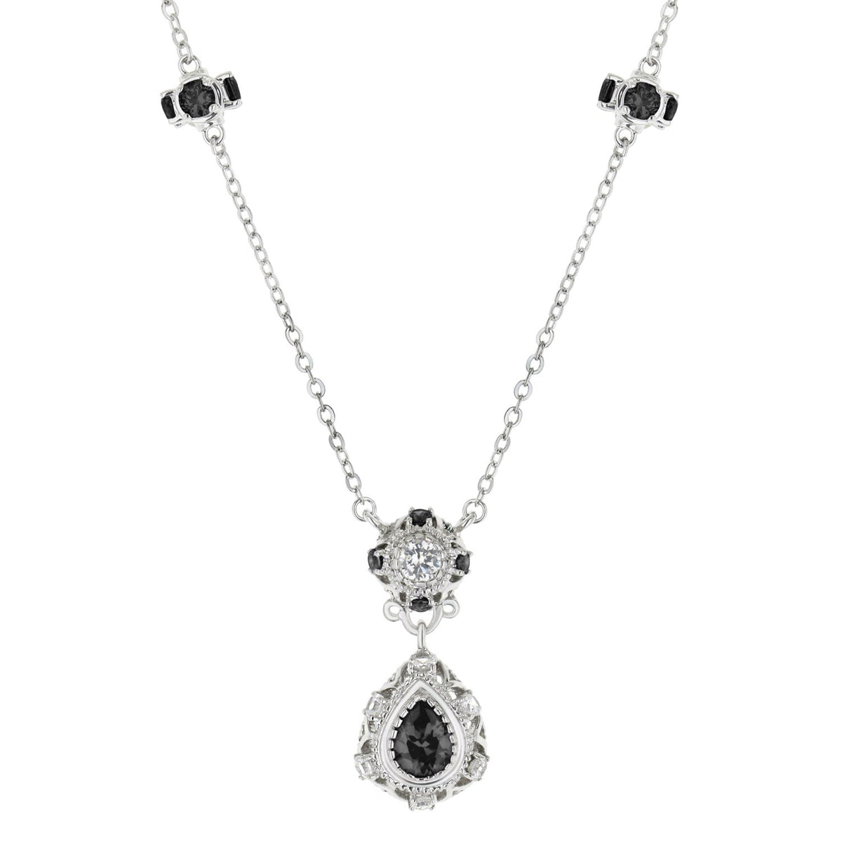 Classic Cz Necklace silver-tone pendant with black and clear cz stones by Lauren G Adams on Tampa Home & Garden Store