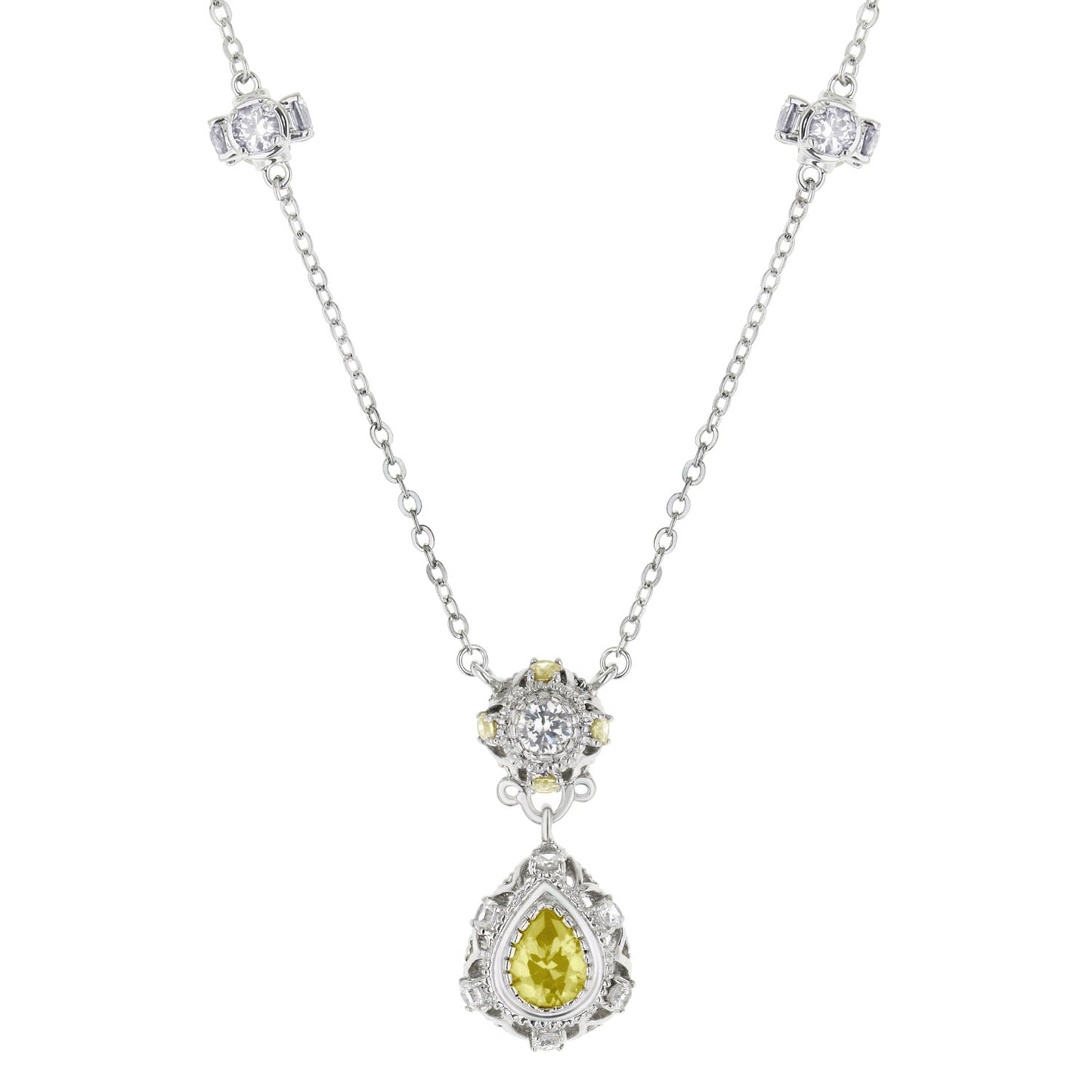Classic Cz Necklace Lauren G Adams, bridal silver chain with yellow teardrop pendant on Tampa Home & Garden Store
