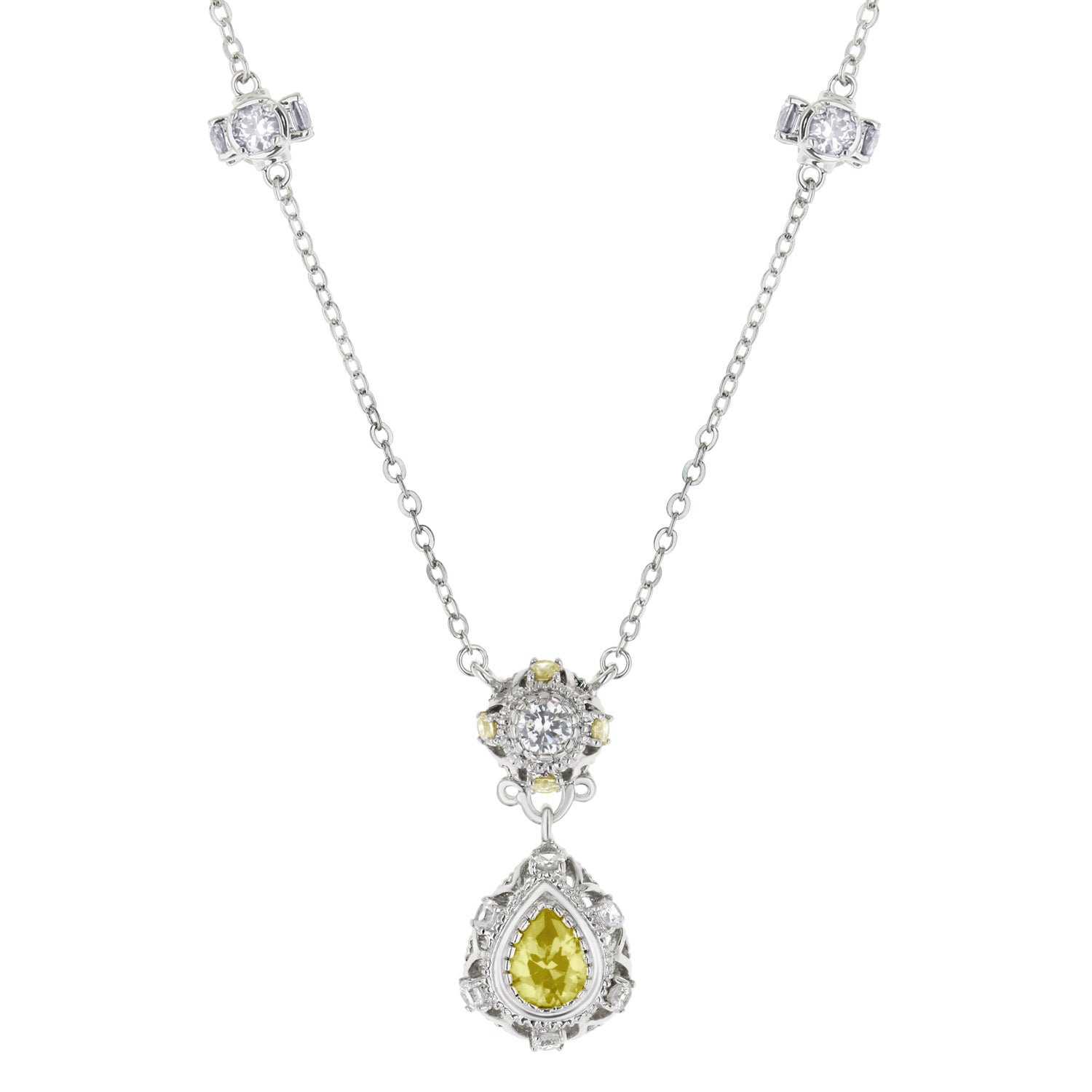 Classic Cz Necklace Lauren G Adams, bridal silver chain with yellow teardrop pendant on Tampa Home & Garden Store