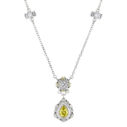 Classic Cz Necklace Lauren G Adams, bridal silver chain with yellow teardrop pendant on Tampa Home & Garden Store