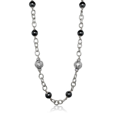 Beautiful Blossom Necklace by Lauren G Adams, double-strand silver chain with gunmetal beads on Tampa Home & Garden Store