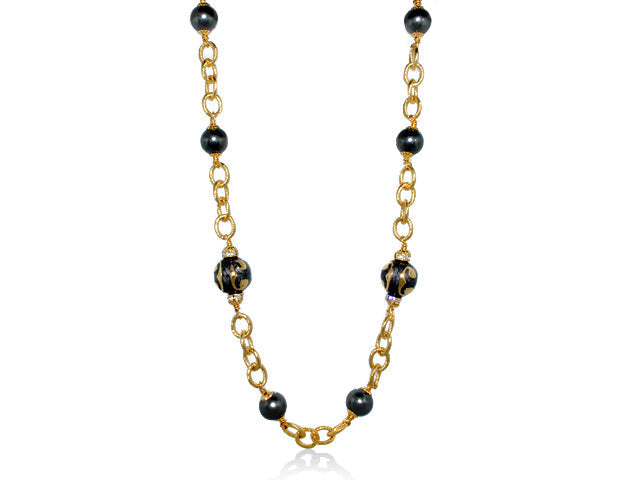 Beautiful Blossom Necklace by Lauren G Adams, gold-tone chain with black beads on Tampa Home & Garden Store
