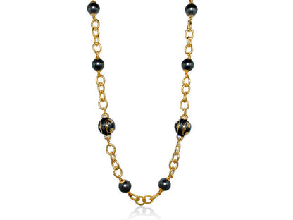 Beautiful Blossom Necklace by Lauren G Adams, gold-tone chain with black beads on Tampa Home & Garden Store