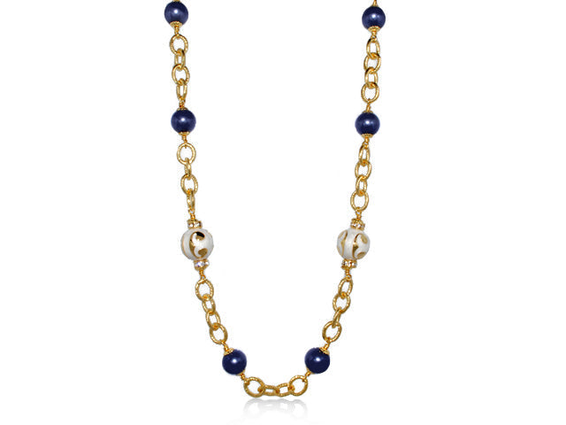 Beautiful Blossom Necklace Lauren G Adams gold-tone chain with blue beads and accents on Tampa Home & Garden Store
