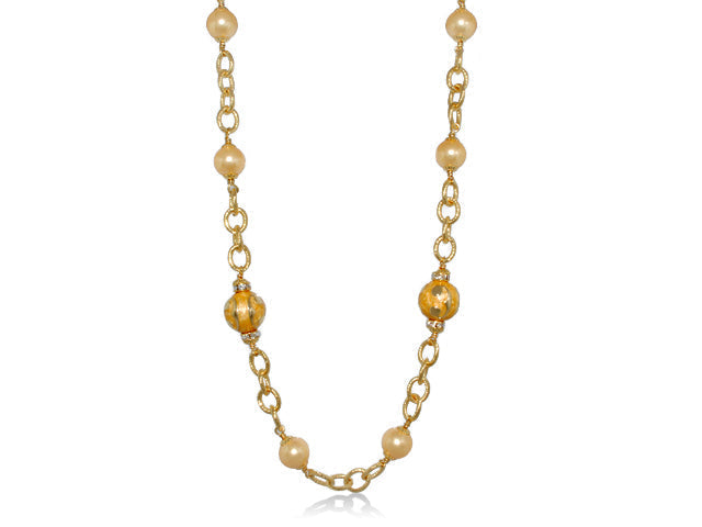 Beautiful Blossom Necklace by Lauren G Adams, gold chain with cream pearl and amber beads on Tampa Home & Garden Store