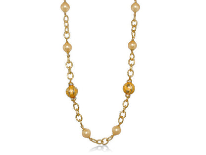 Beautiful Blossom Necklace by Lauren G Adams, gold chain with cream pearl and amber beads on Tampa Home & Garden Store