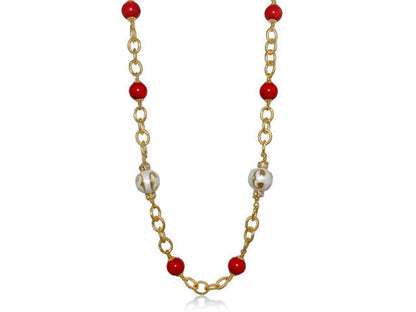 Beautiful Blossom Necklace by Lauren G Adams, red beads, white accents on gold-tone chain on Tampa Home & Garden Store