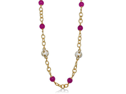 Beautiful Blossom Necklace by Lauren G Adams on goldtone chain with purple beads and white beads on Tampa Home & Garden Store