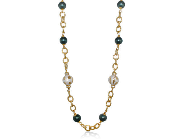 Beautiful Blossom Necklace, Lauren G Adams gold-tone chain with teal beads and white beads on Tampa Home & Garden Store