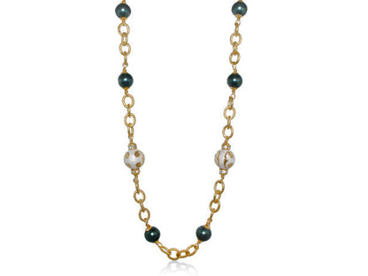 Beautiful Blossom Necklace, Lauren G Adams gold-tone chain with teal beads and white beads on Tampa Home & Garden Store