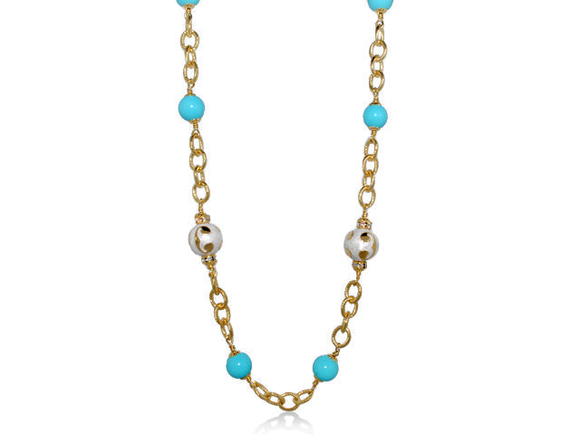 Beautiful Blossom Necklace turquoise beads on gold chain with white accents Lauren G Adams on Tampa Home & Garden Store