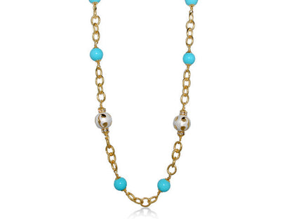 Beautiful Blossom Necklace turquoise beads on gold chain with white accents Lauren G Adams on Tampa Home & Garden Store