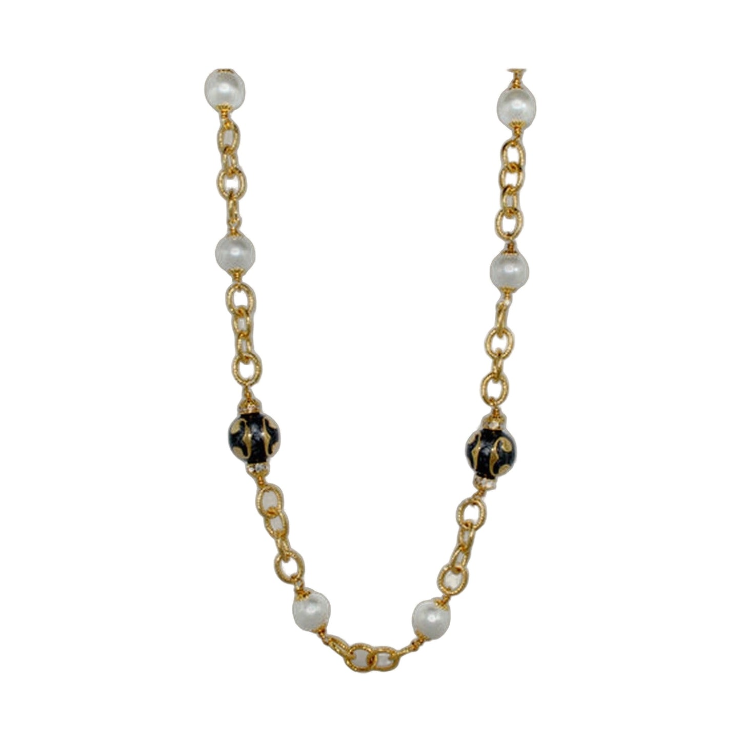 Beautiful Blossom Necklace gold chain with white pearls and black beads by Lauren G Adams on Tampa Home & Garden Store