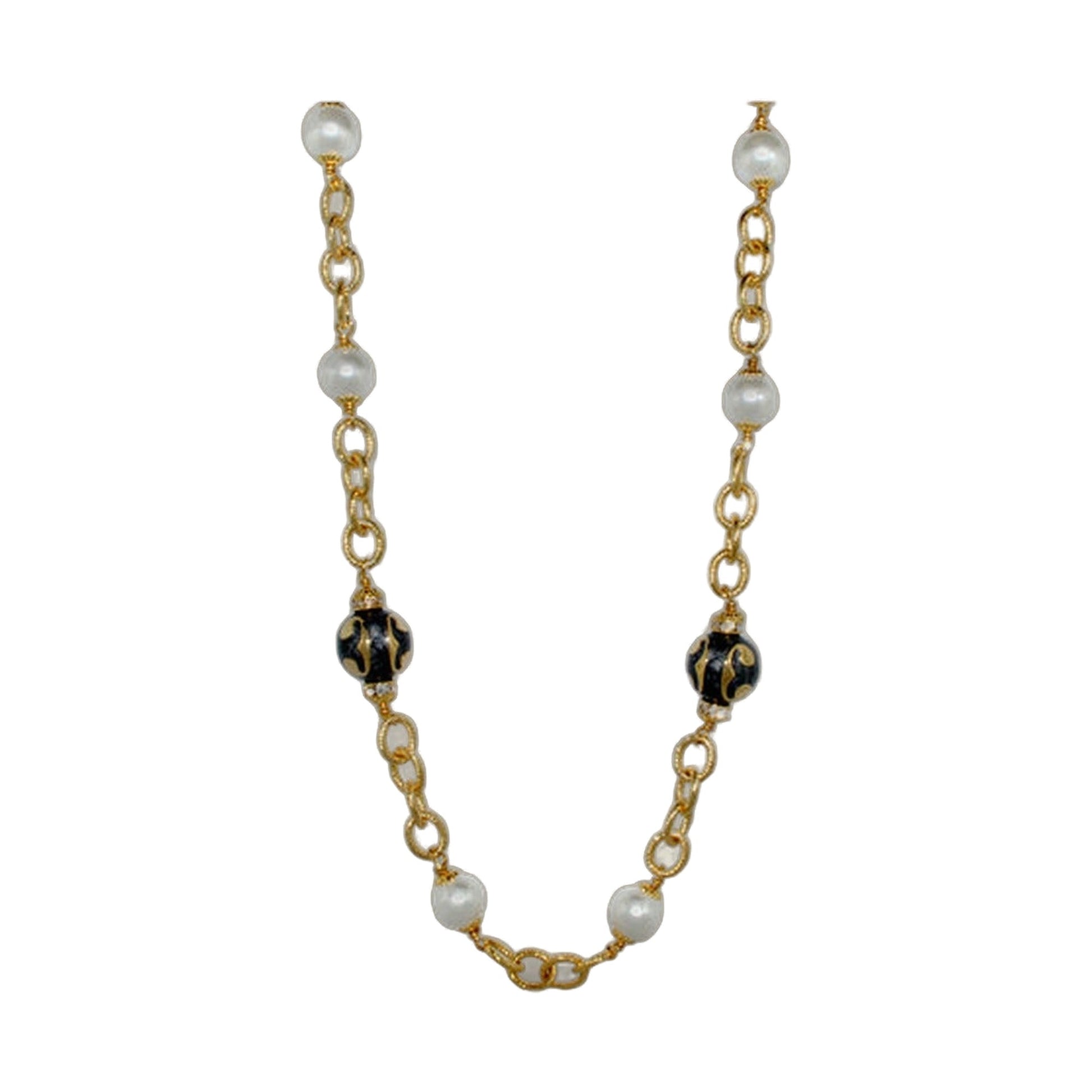 Beautiful Blossom Necklace gold chain with white pearls and black beads by Lauren G Adams on Tampa Home & Garden Store