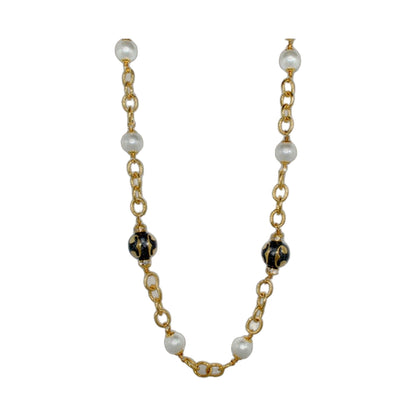 Beautiful Blossom Necklace gold chain with white pearls and black beads by Lauren G Adams on Tampa Home & Garden Store
