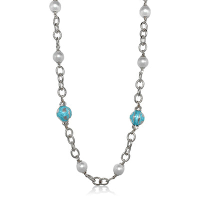 Beautiful Blossom Necklace by Lauren G Adams with silver chain and turquoise beads on Tampa Home & Garden Store