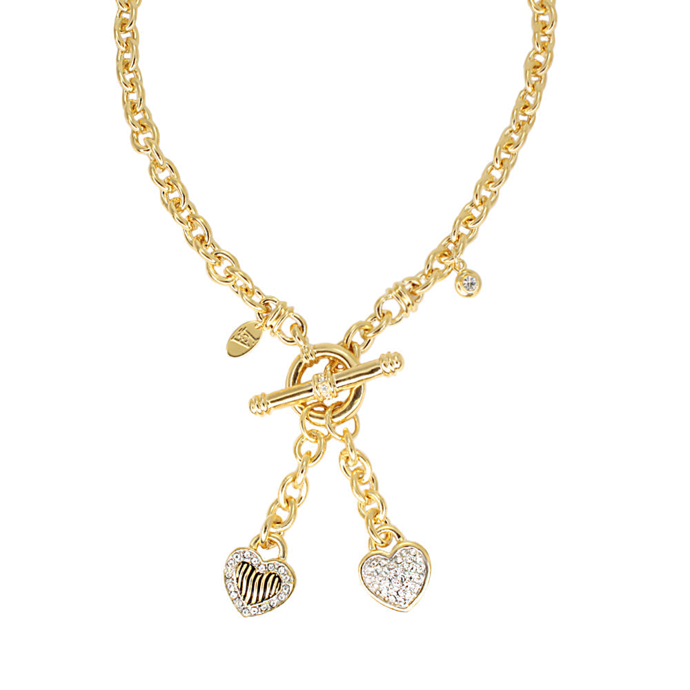 Double Heart Necklace with toggle clasp gold-tone enamel & pavé hearts by Lauren G Adams on Tampa Home & Garden Store