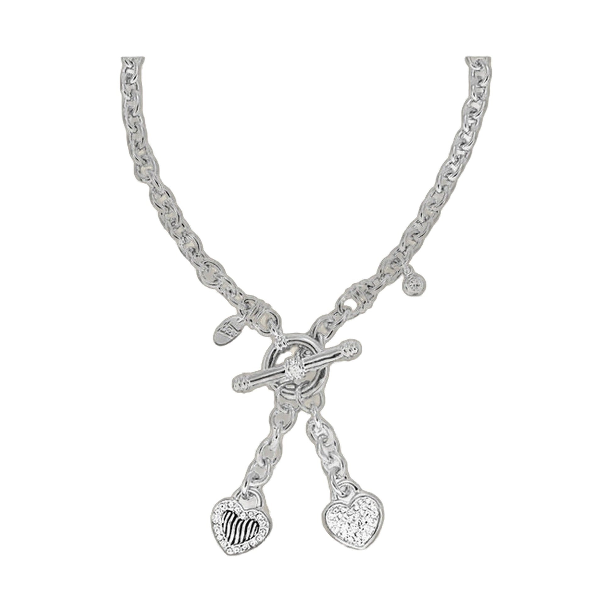 Double Heart Necklace with enamel & pave hearts on silver chain on Tampa Home & Garden Store