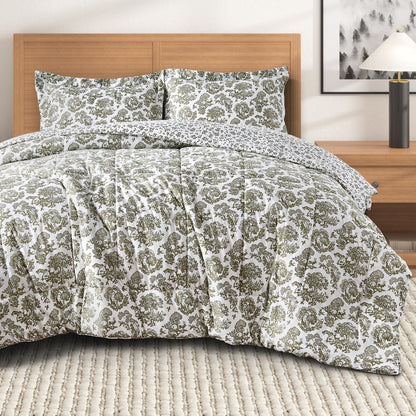 Reversible Christmas comforter and sham set by Great Bay Home with olive botanical print on Tampa Home & Garden Store