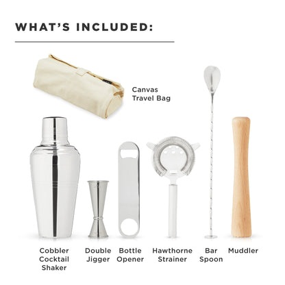 Stainless Steel Travel Barware Set in Canvas Bag