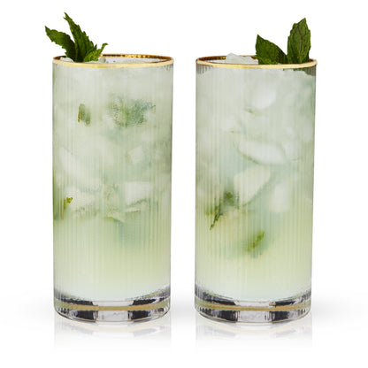 Gold Trimmed Crystal Highball Glasses Set of 2