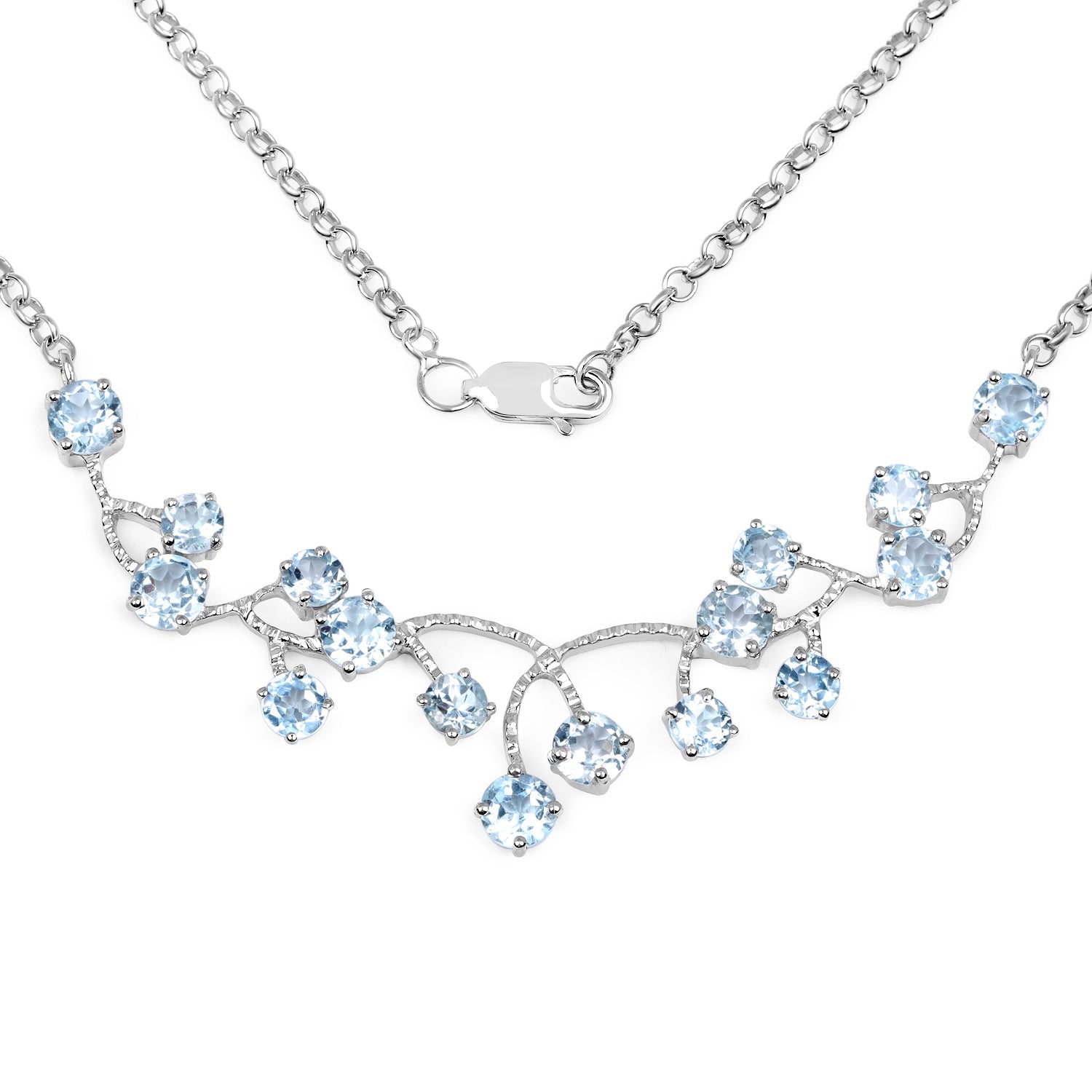 Necklace with 7.36ct genuine blue topaz in sterling silver, vine setting, multiple stones on Tampa Home & Garden Store