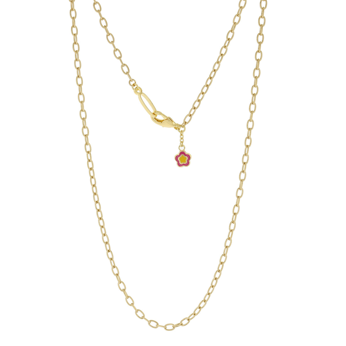 Eau Chain Necklace Long Link gold tone chain with pink flower charm pendant by Lauren G Adams on Tampa Home & Garden Store