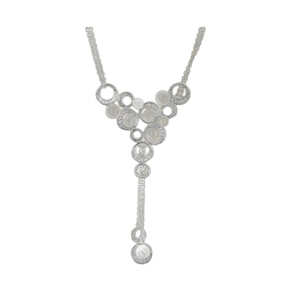 Bridal necklace by Lauren G Adams with a Y-shaped pendant of crystal rings and pearl cabochons on Tampa Home & Garden Store