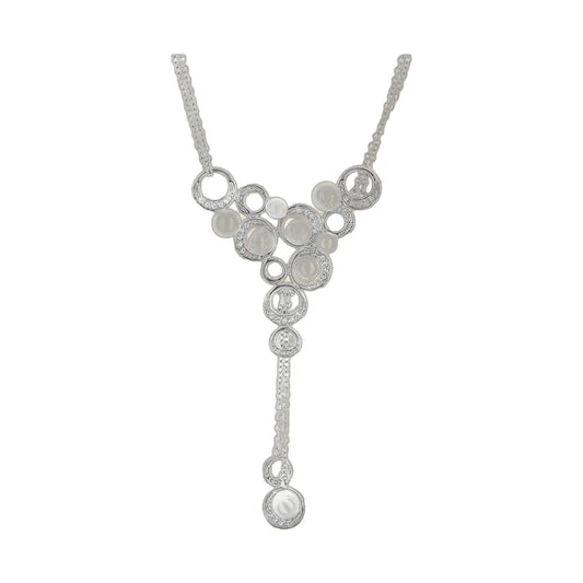 Bridal necklace by Lauren G Adams with a Y-shaped pendant of crystal rings and pearl cabochons on Tampa Home & Garden Store