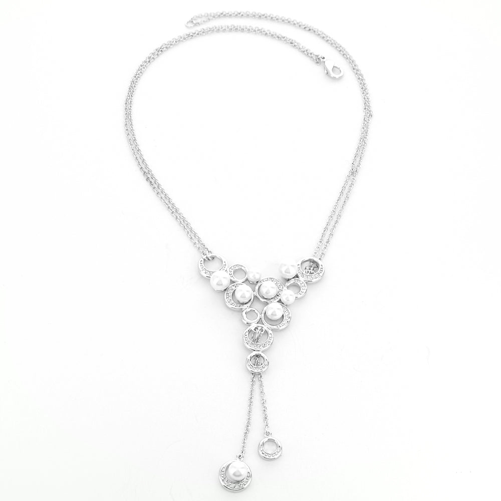 Bridal Necklace Lauren G Adams, silver-tone Y-shaped pendant with pearl & crystal clusters on Tampa Home & Garden Store