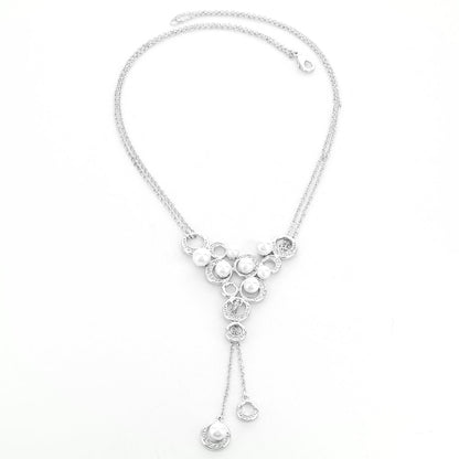 Bridal Necklace Lauren G Adams, silver-tone Y-shaped pendant with pearl & crystal clusters on Tampa Home & Garden Store