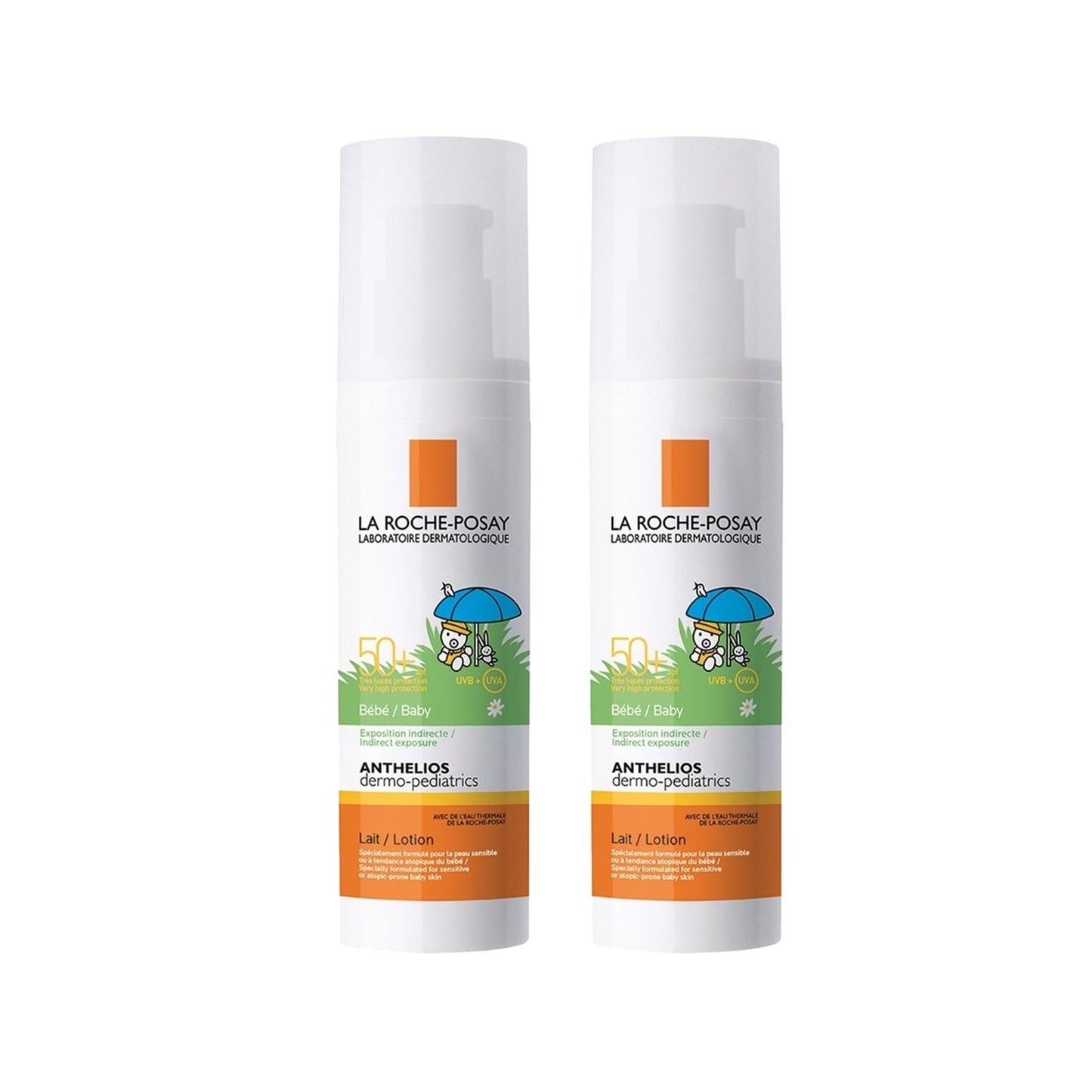 La Roche-Posay Anthelios dermo-pediatrics baby sunscreen SPF50+ 50ml dual bottle set in white pumps on Tampa Home & Garden Store