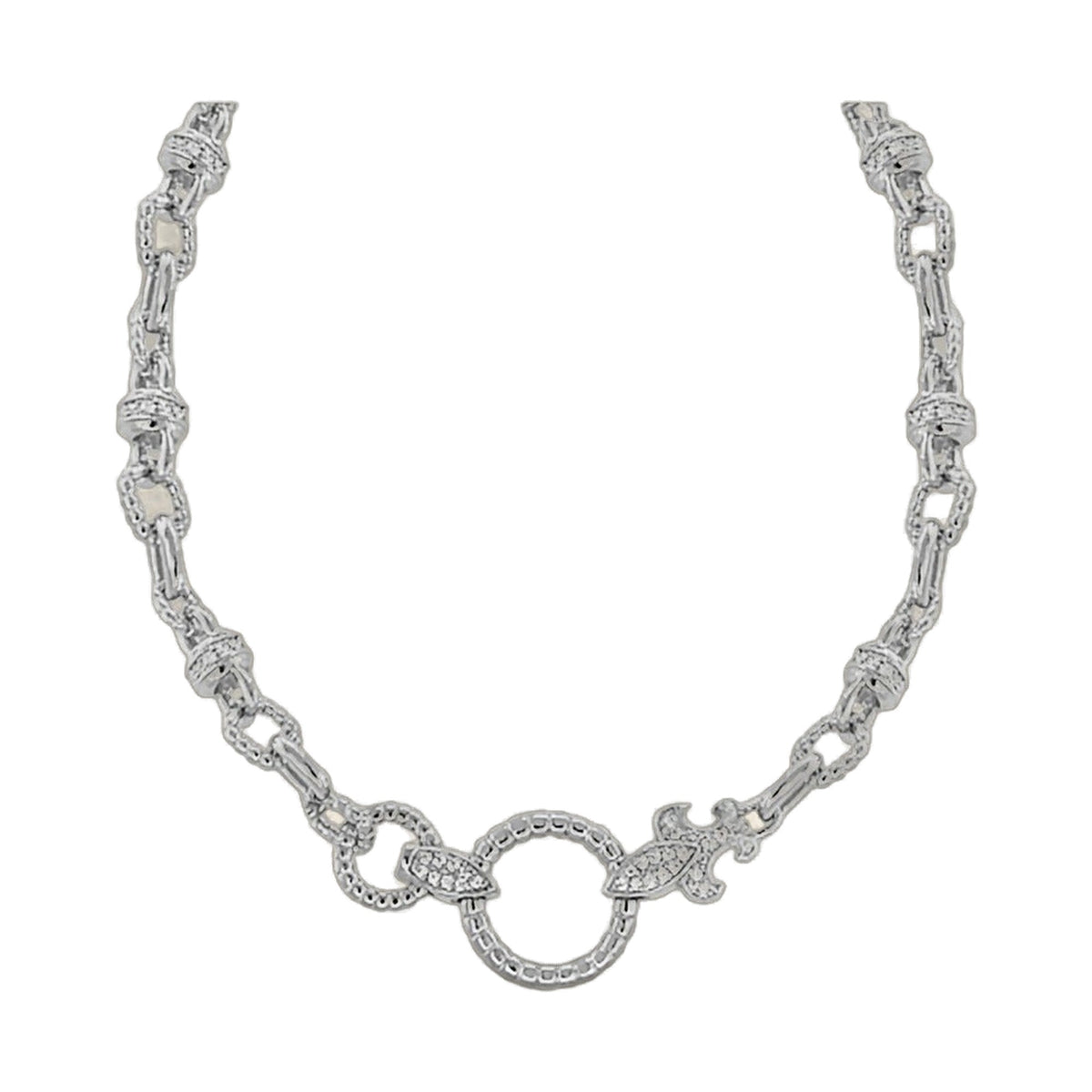 Renaissance Style necklace by Lauren G Adams in silver-tone metal with ornate chain segments on Tampa Home & Garden Store