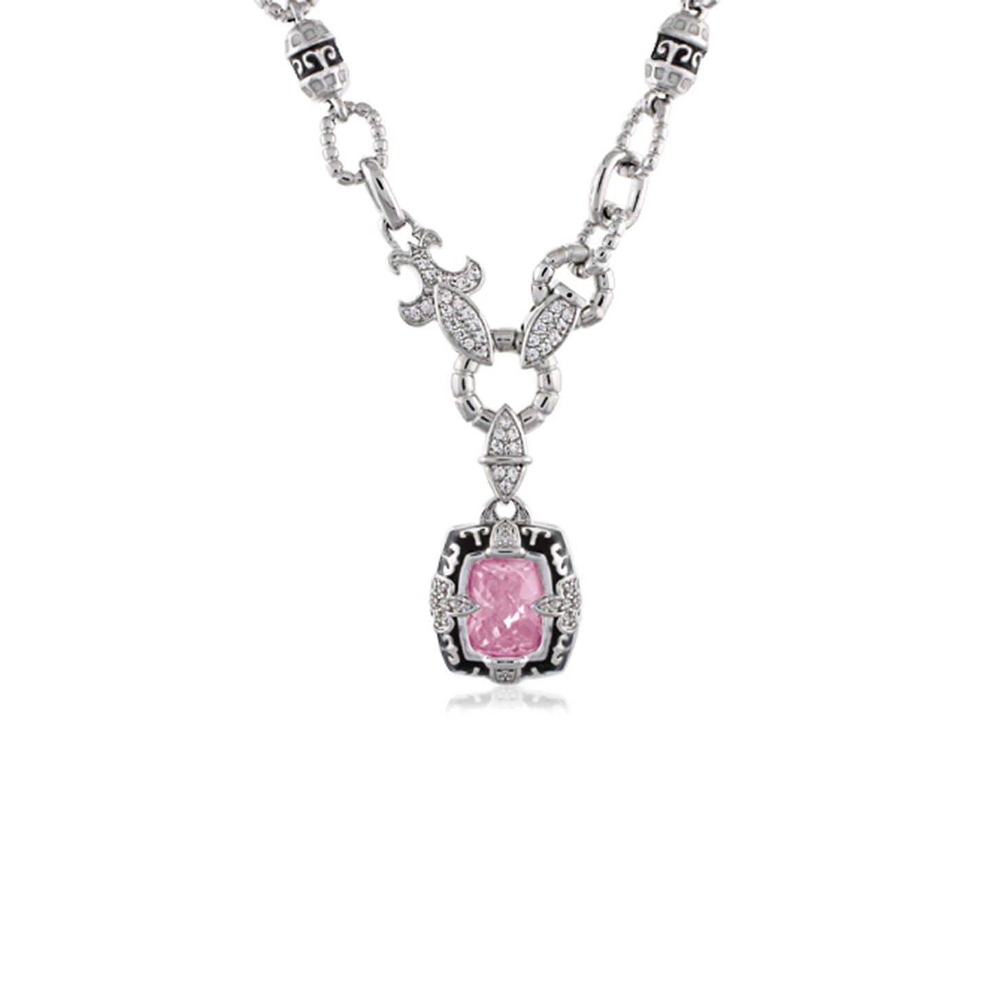 Renaissance Necklace with pink gemstone pendant in pavé diamonds silver setting by Lauren G Adams on Tampa Home & Garden Store