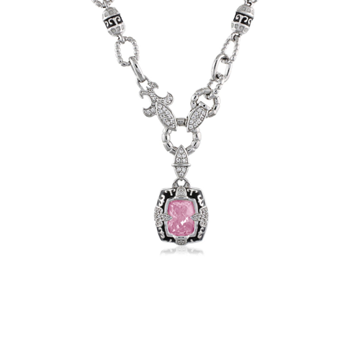 Renaissance Necklace with pink gemstone pendant in pavé diamonds silver setting by Lauren G Adams on Tampa Home & Garden Store