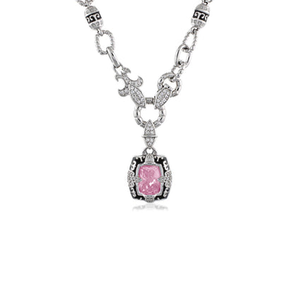 Renaissance Necklace with pink gemstone pendant in pavé diamonds silver setting by Lauren G Adams on Tampa Home & Garden Store