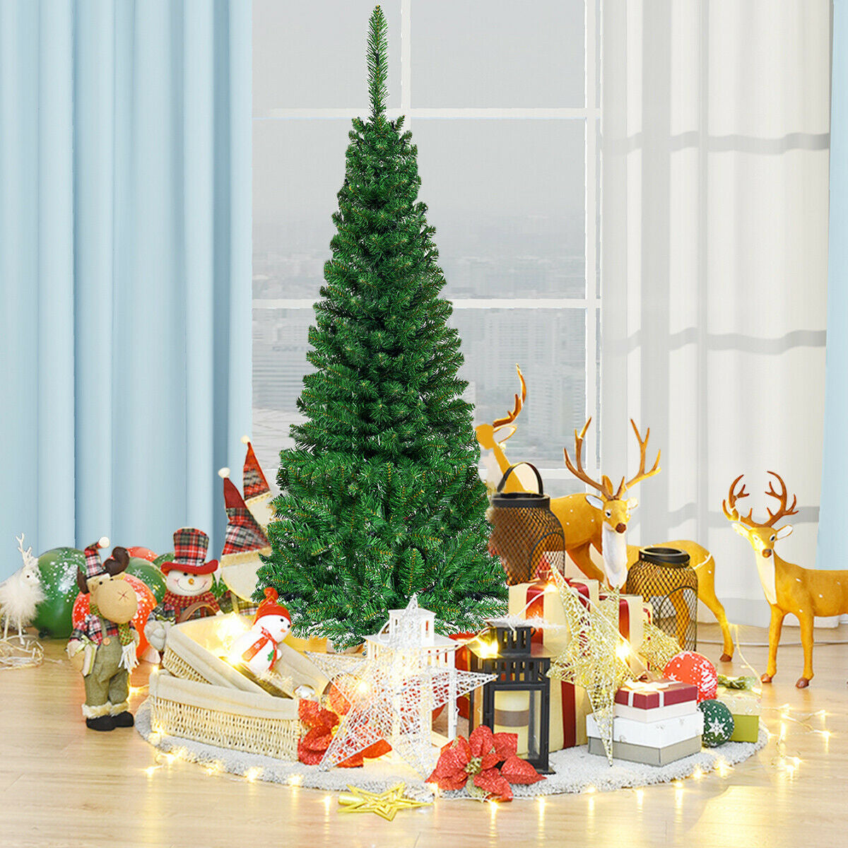 Artificial National Foot Kingswood Fir Pencil Christmas Tree by DirectDeals, green pencil tree on Tampa Home & Garden Store