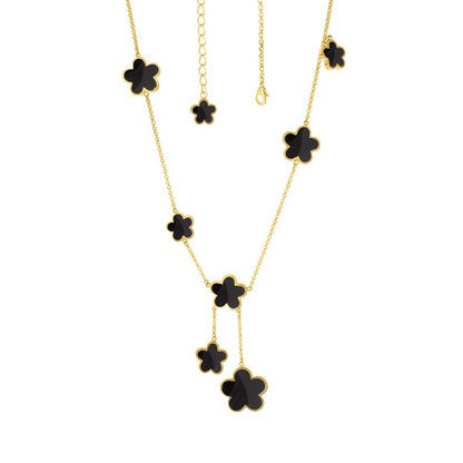 Daisy Love Gemstone Necklace — Y-Drop gold-tone chain with black enamel clover charms on Tampa Home & Garden Store