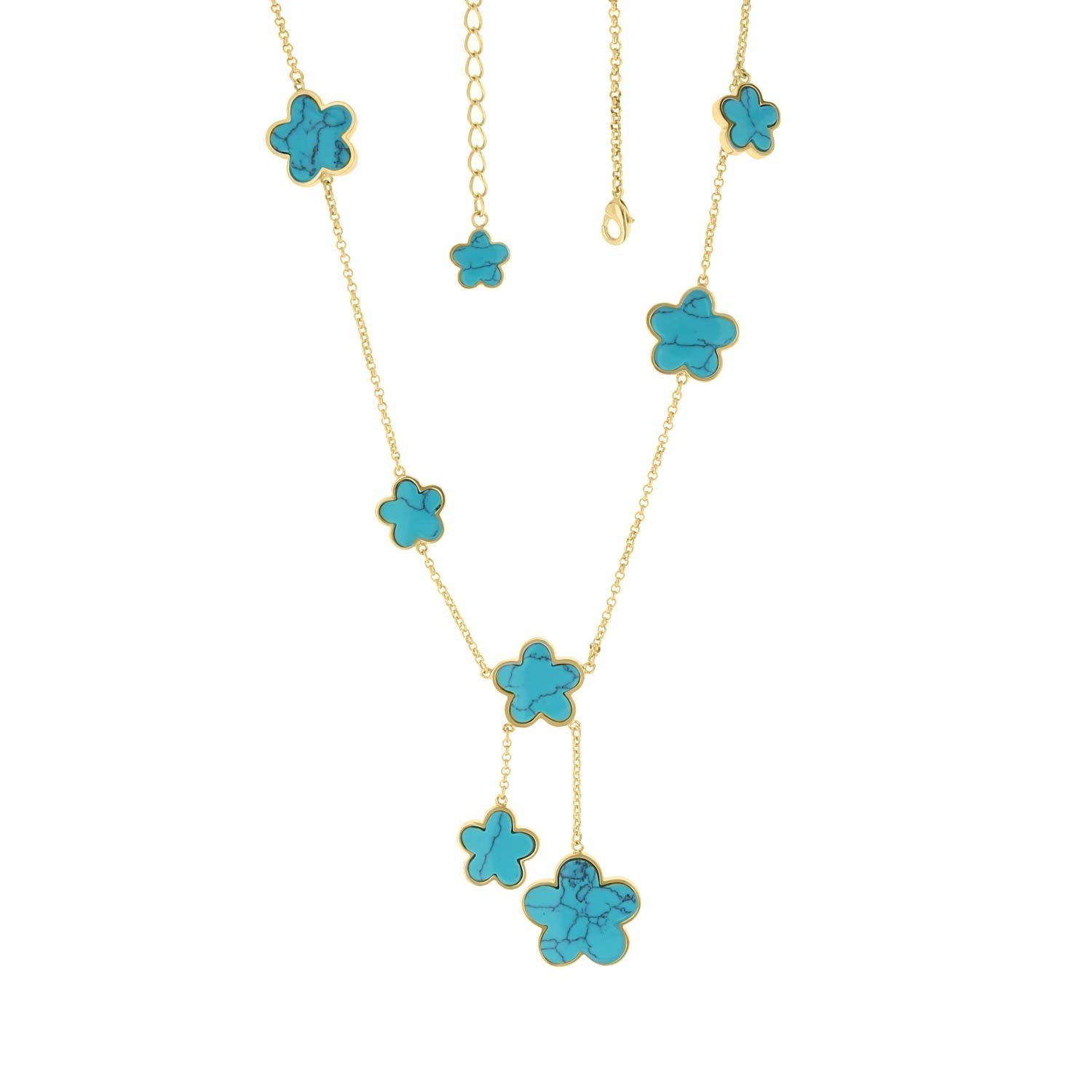 Daisy Love Gem Necklace Y-Drop turquoise flower charms on gold-tone chain by Lauren G Adams on Tampa Home & Garden Store