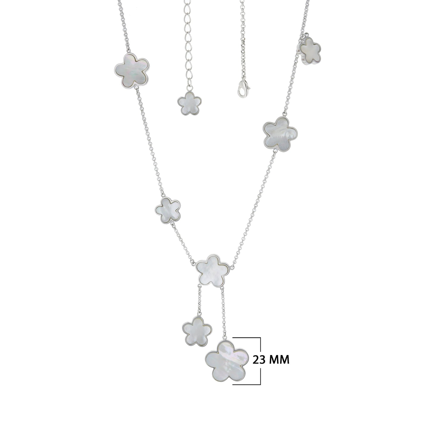 Daisy Love Gemstone Necklace Y-Drop with motherofpearl charms on silver chain on Tampa Home & Garden Store