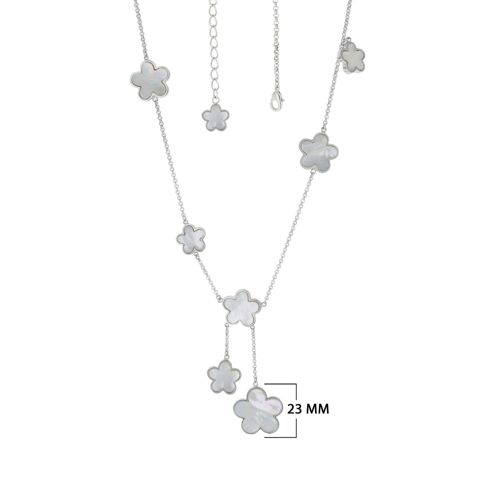 Daisy Love Gemstone Necklace Y-Drop with motherofpearl charms on silver chain on Tampa Home & Garden Store