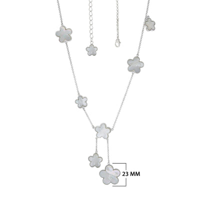 Daisy Love Gemstone Necklace Y-Drop with motherofpearl charms on silver chain on Tampa Home & Garden Store