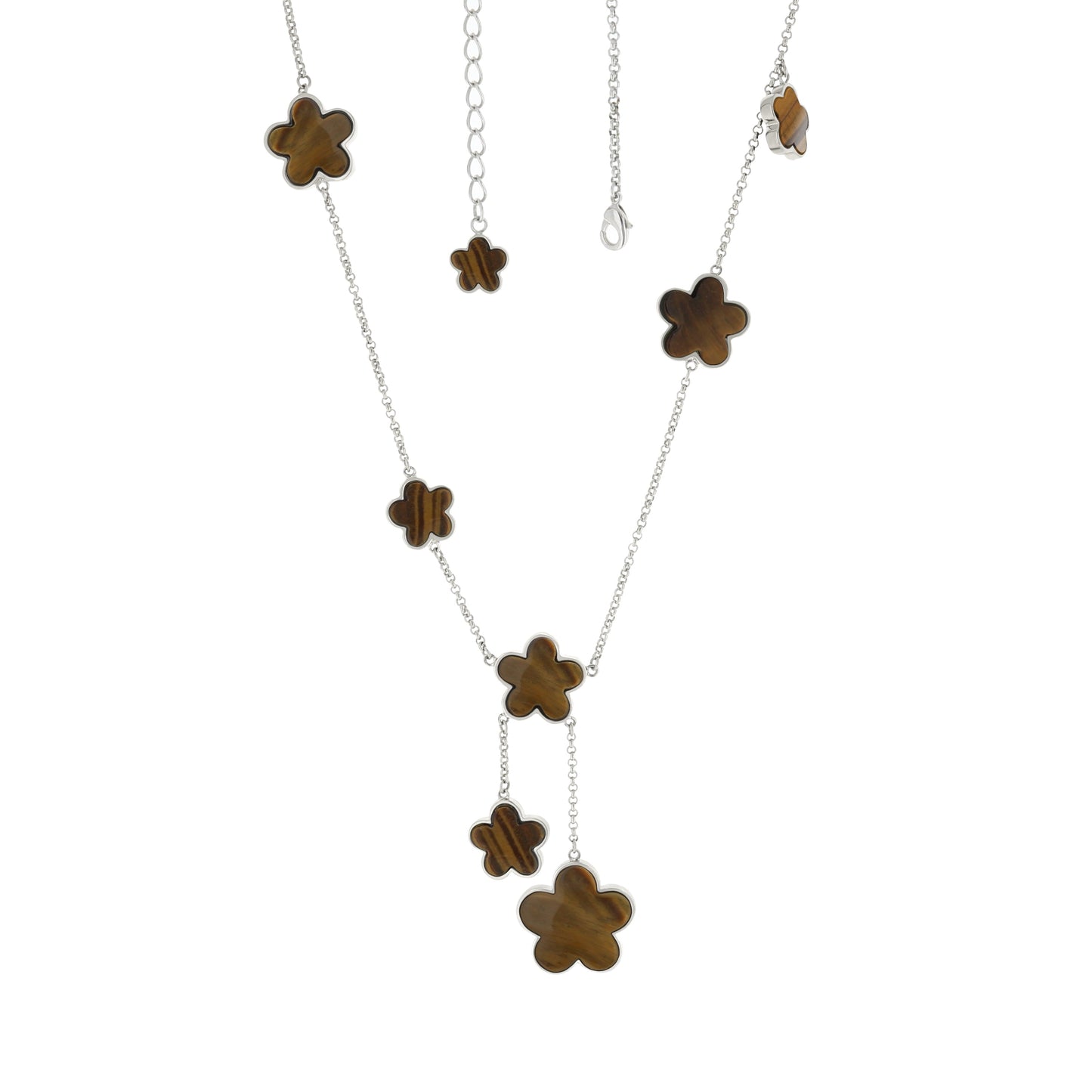 Daisy Love Gemstone Necklace Y-Drop by Lauren G Adams with tiger eye flower charms on chain on Tampa Home & Garden Store