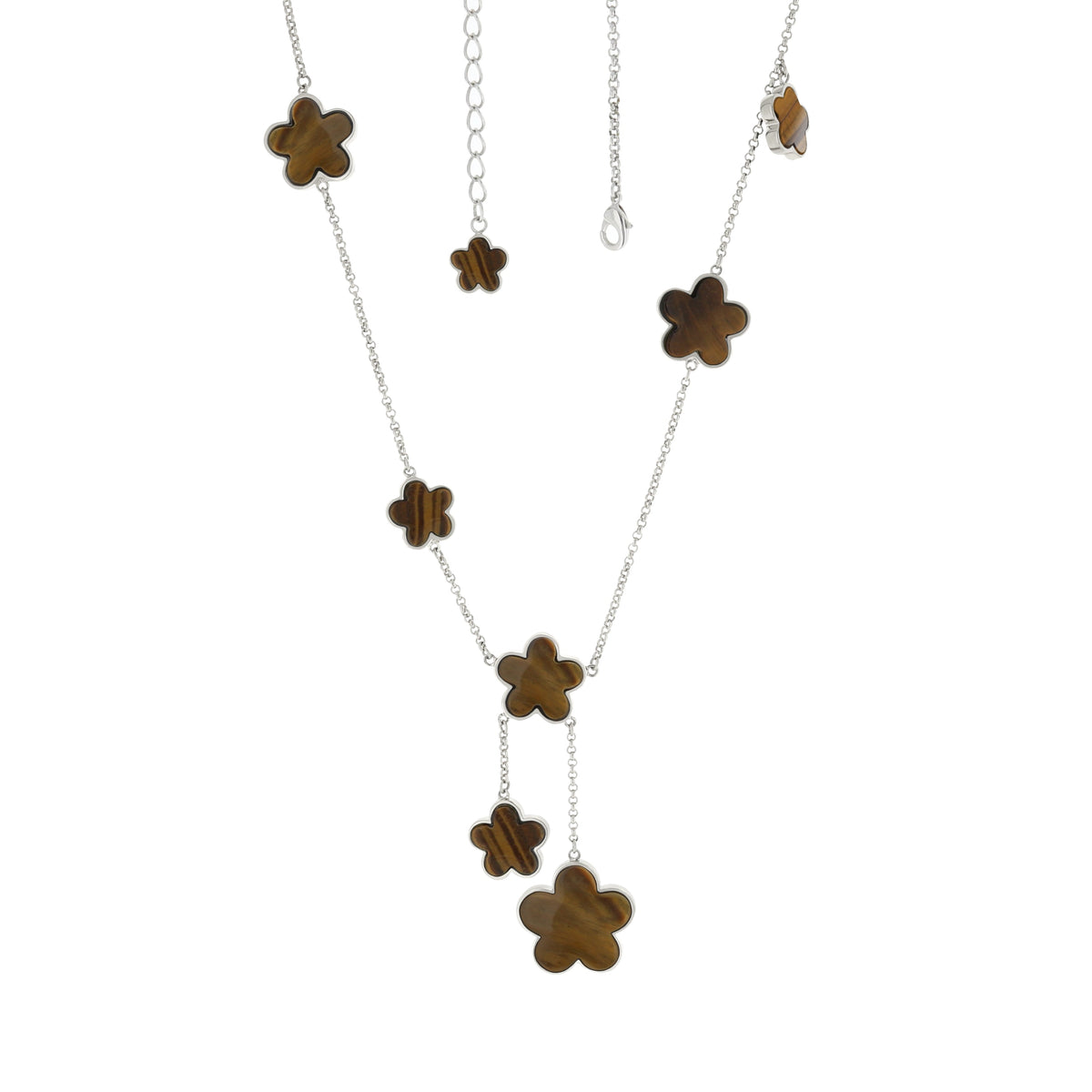 Daisy Love Gemstone Necklace Y-Drop by Lauren G Adams with tiger eye flower charms on chain on Tampa Home & Garden Store