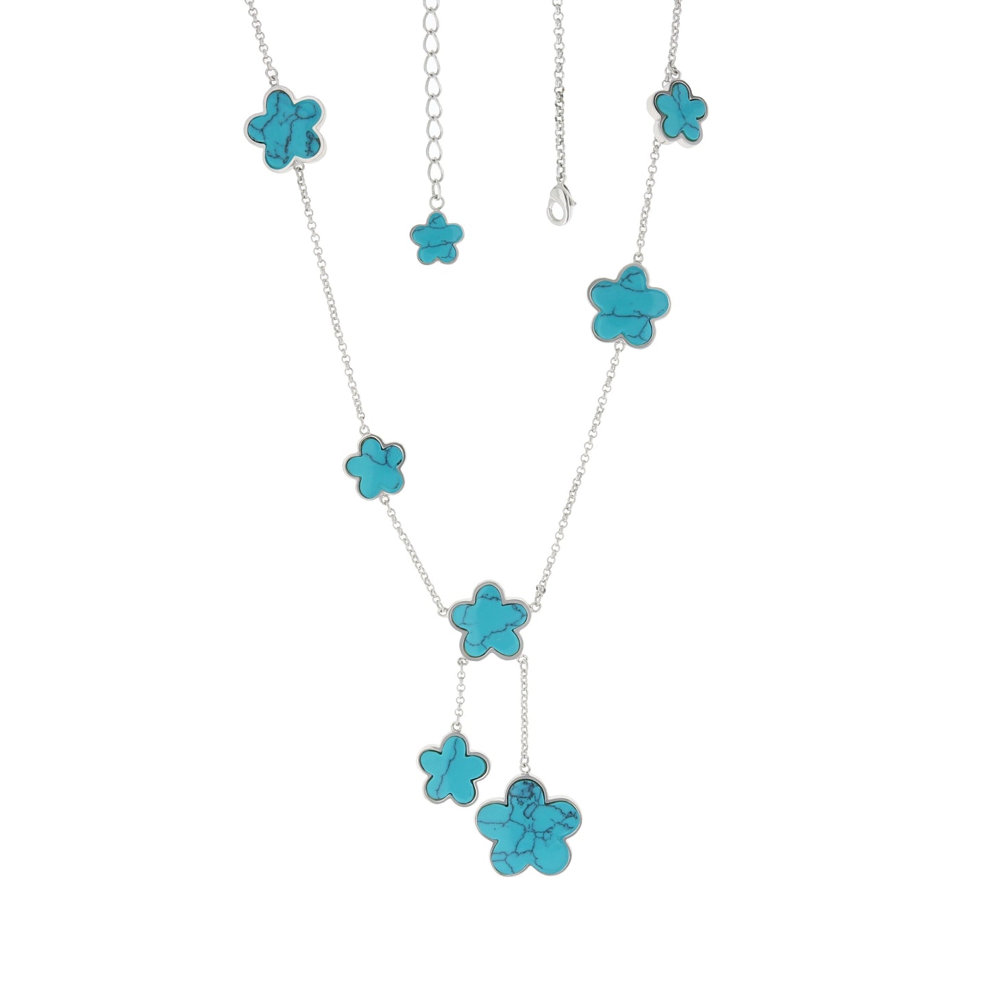 Daisy Love Gemstone Y-Drop Necklace by Lauren G Adams with flower charms on silver chains on Tampa Home & Garden Store